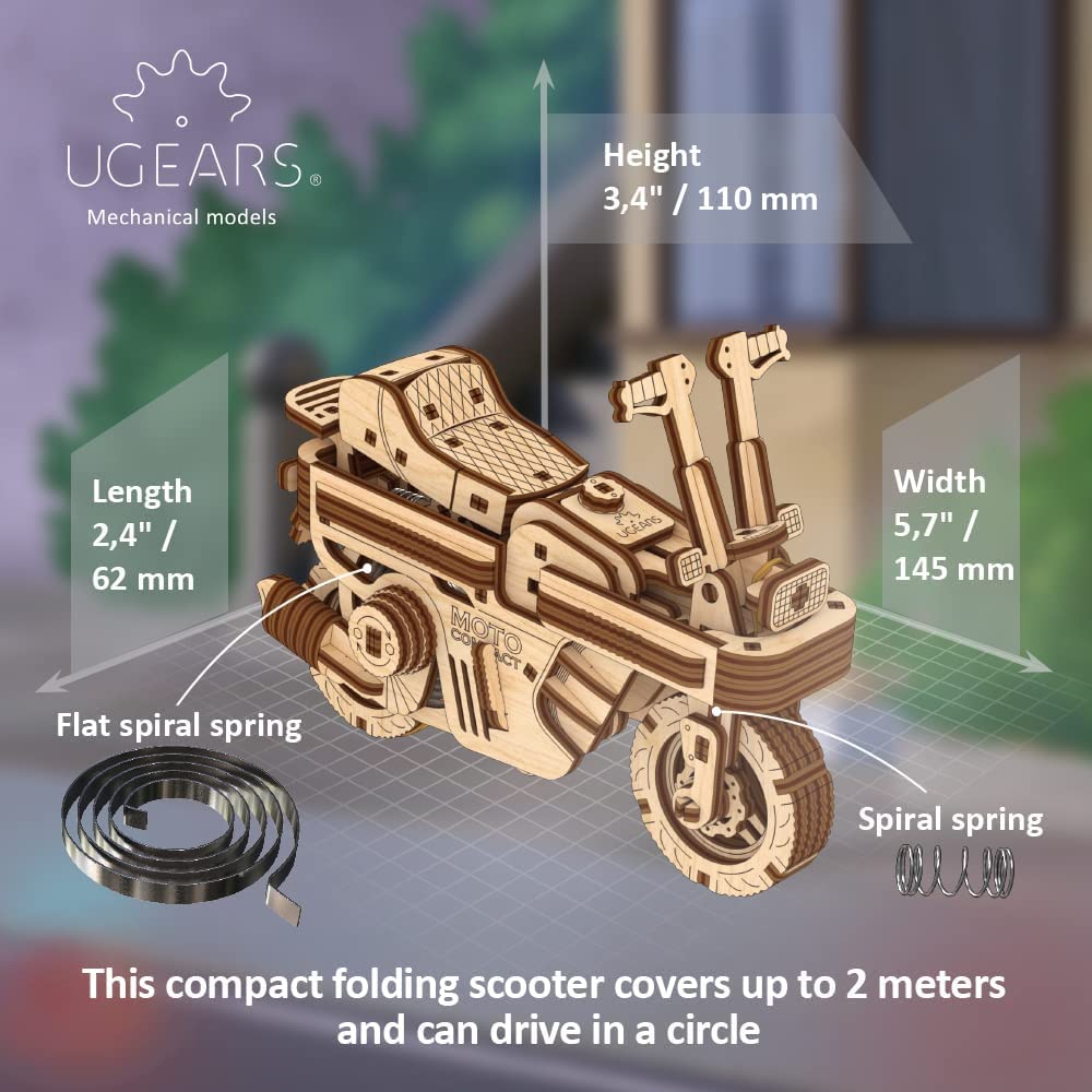 Ugears Moto Compact Folding Scooter 70168 Wooden Puzzle Craft Model No Glue or Tools Required Adults and Children