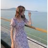 2025 French Retro Puff Sleeve Floral Chiffon Dress in Light Purple for Spring, Summer, and Autumn
