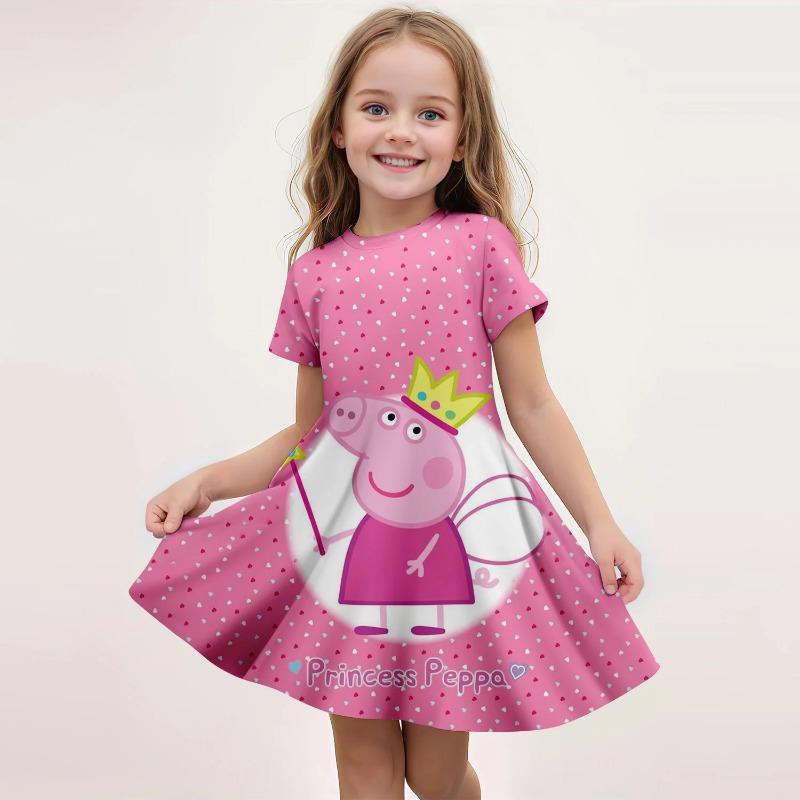 3D Printed T-shirt Peppa Pig  Dress Kids Fashion Cartoon Pattern Cute Short Sleeved Dresses Cosplay Youth Girl Clothes