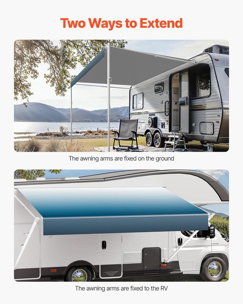 18' RV Replacement Awning Manual Trailer Awning for Most DC12V RVs