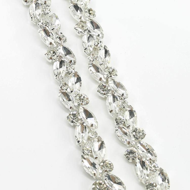 Wonderful Design Rhinestone Flower Chain Trim Sew on Horse Eye Crystal Glass Ribbon Applique Trim Sew on Clothes Bag Accessories