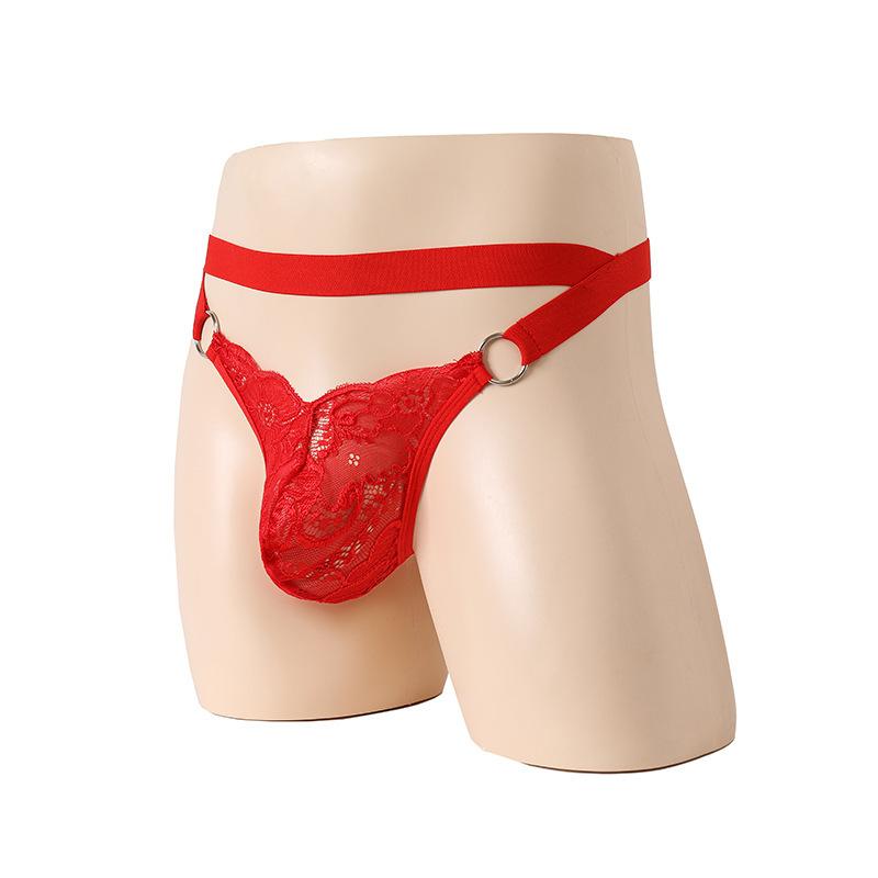 Sissy Pouch G-String Men'S Lingerie Lace See Through Jockstrap Thong Gay Hollow Back Underwear Low Waist Crossdressing Panties