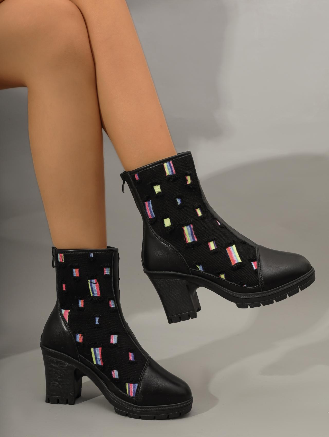 

Ботильоны на высоком каблуке, женские, модные, новые, с рисунком, на платформе, короткие, женские, осень-зима, теплые, на толстом каблуке 41