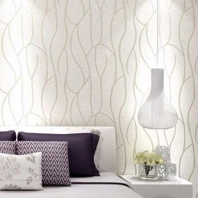 Sticker mural 3D en tissu non tissé de style européen 53 cm pour sticker mural de fond à rayures courbes résistant à l'humidité dans le salon