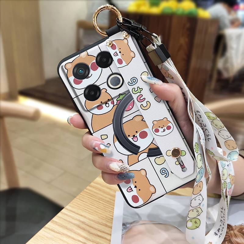 Cute Silicone Phone Case For infinix GT 20 Pro/X6871 Phone Holder Lanyard Durable Ring Back Cover Fashion Design Cartoon