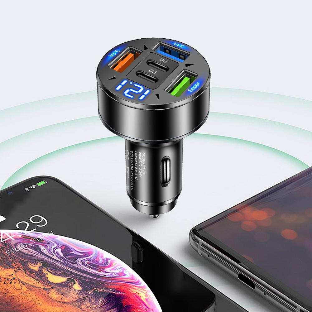 100W 5 Ports Car Charger with Voltage QC3.0 Super Fast Charger 12V-24V Cigarette Lighter Car Phone Charger for Phone Tablet