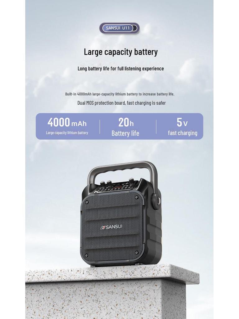 Boxă Bluetooth Portabilă Shanshui U11 - Wireless, pentru Exterior, Mini, cu Bass Îmbunătățit, Ideală pentru Dans în Piață și Karaoke.