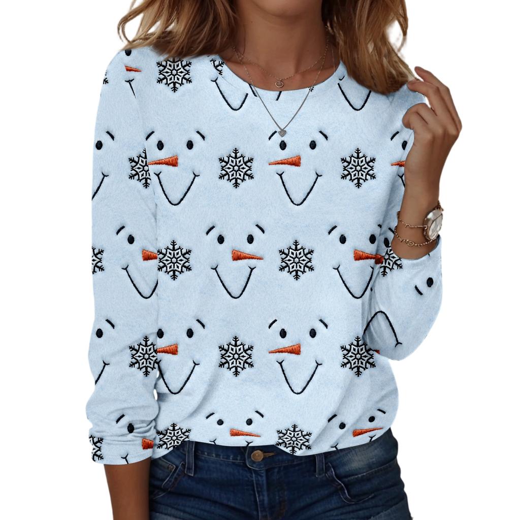 Women's Casual Long Sleeve Christmas Print Neck Top