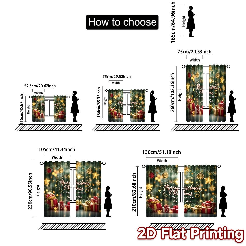 2pcs  Curtains Christmas tree gifts Chic Creative Curtains Polyester Easy Install Curtains Art Deco Festive Suitable for Bedroom