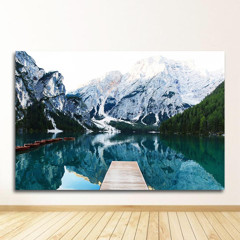 Modern Living Room Decor Scandinavian Nature Landscape Poster Nordic Style Print Mountain Lake Boat Wall Art Picture Painting