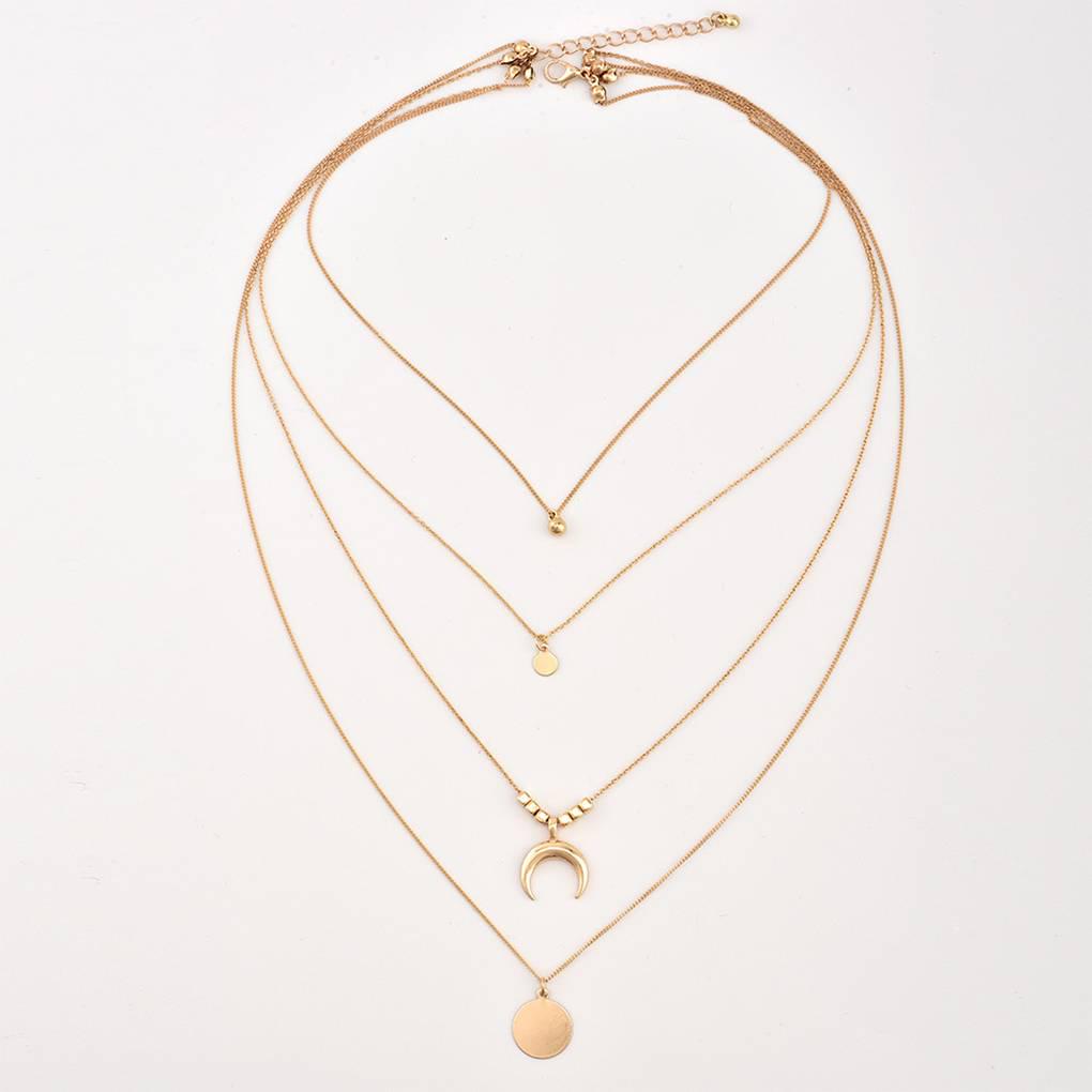 Retro Women Gold Layered Necklaces Personalized Girl Simple Style Long Pendant Chain Bohemian Geometric Choker Set