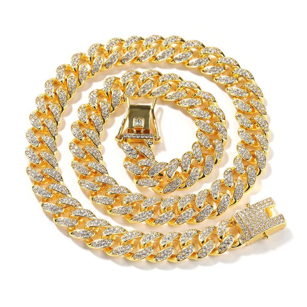 Hip Hop 12mm Alloy Diamond-encrusted Men's Cuban Necklace Street Niche Versatile Jewelry