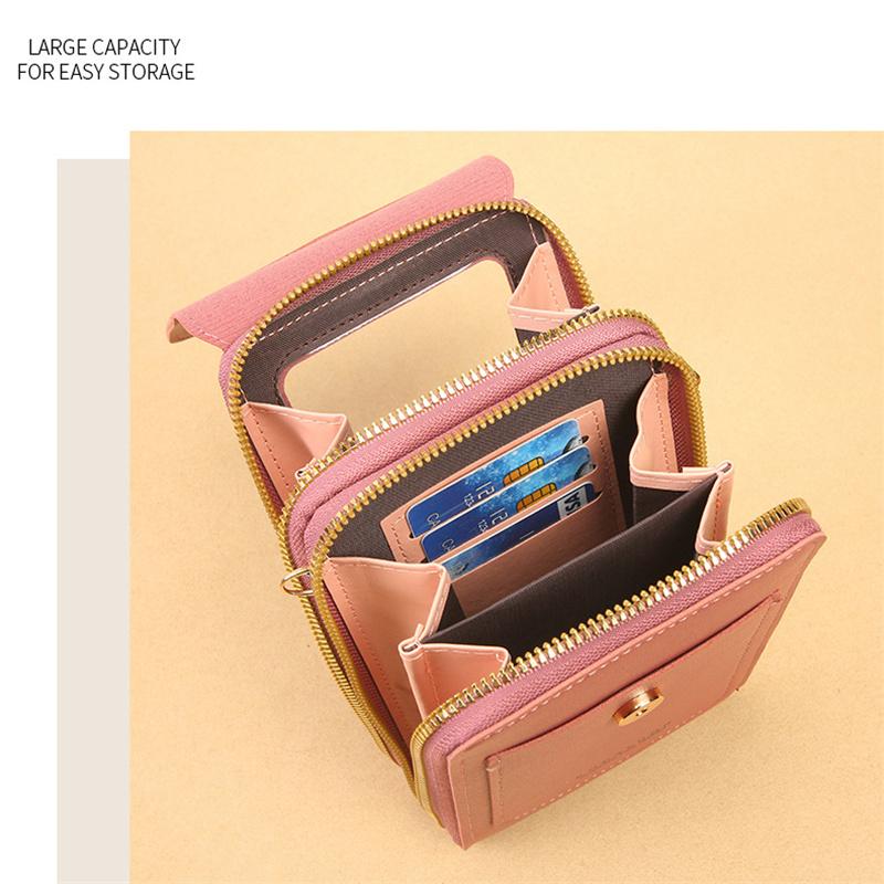 Taşınabilir PU Deri Cep Cüzdan Vintage Dokunmatik Ekran Para Klip Omuz Crossbody Çanta Telefon Çantası IPhone Samsung Huawei için