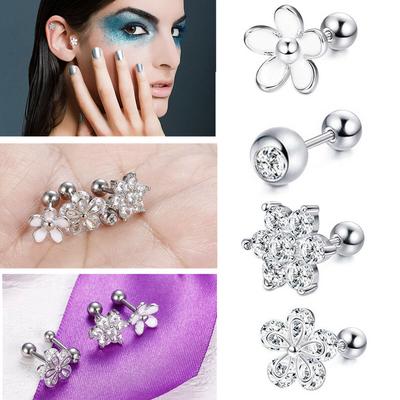 2Pcs Aço Inoxidável Gem Flor Barbell Orelha Cartilagem Tragus Hélix Stud Brinco Piercing