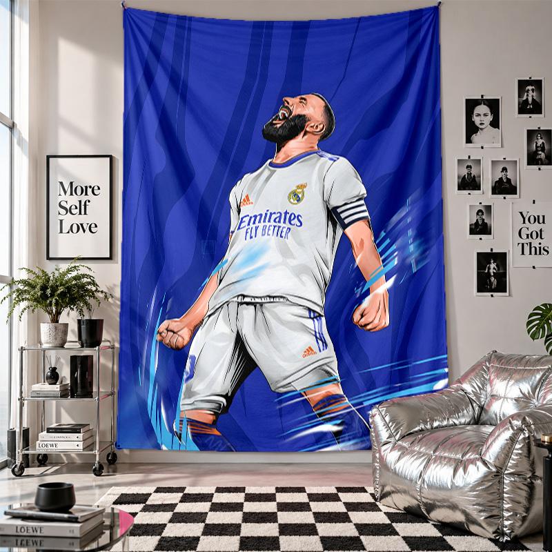 Arazzo da Parete Arte Karim Benzema Tessuto da Appendere Copertura di Sfondo Decorativa per Decorazione della Stanza