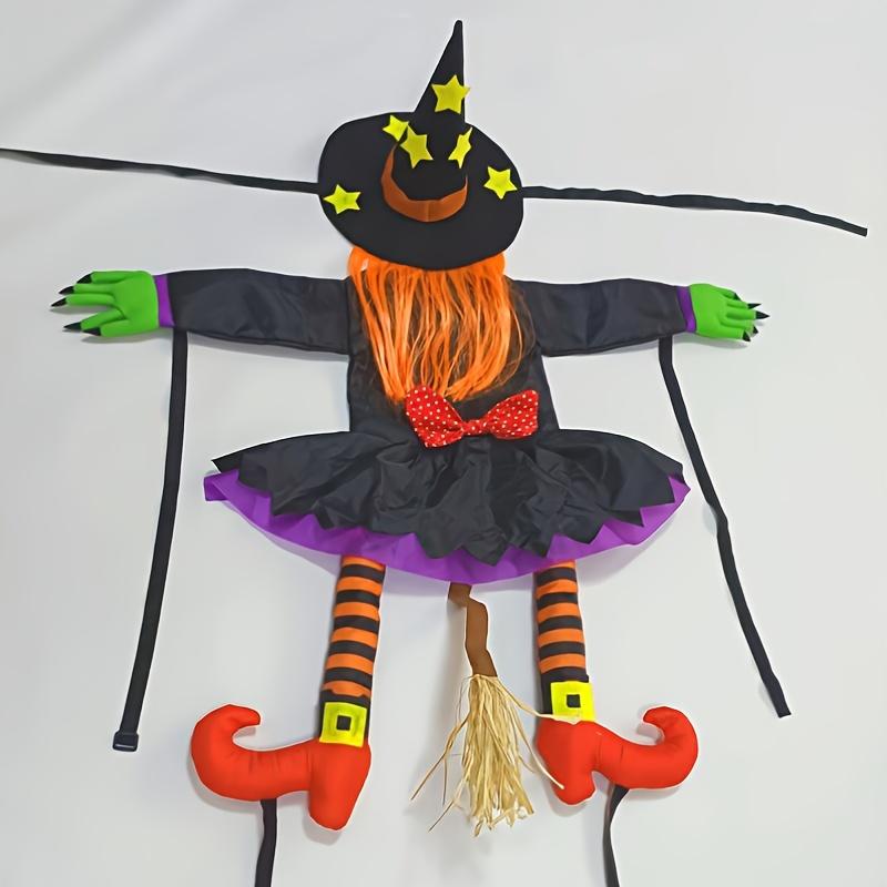 Halloween Witch Hanging Decor Outdoor Tree Climbing Witch with Red Bow Black Hat,Halloween Decorations for Porch Yard Display