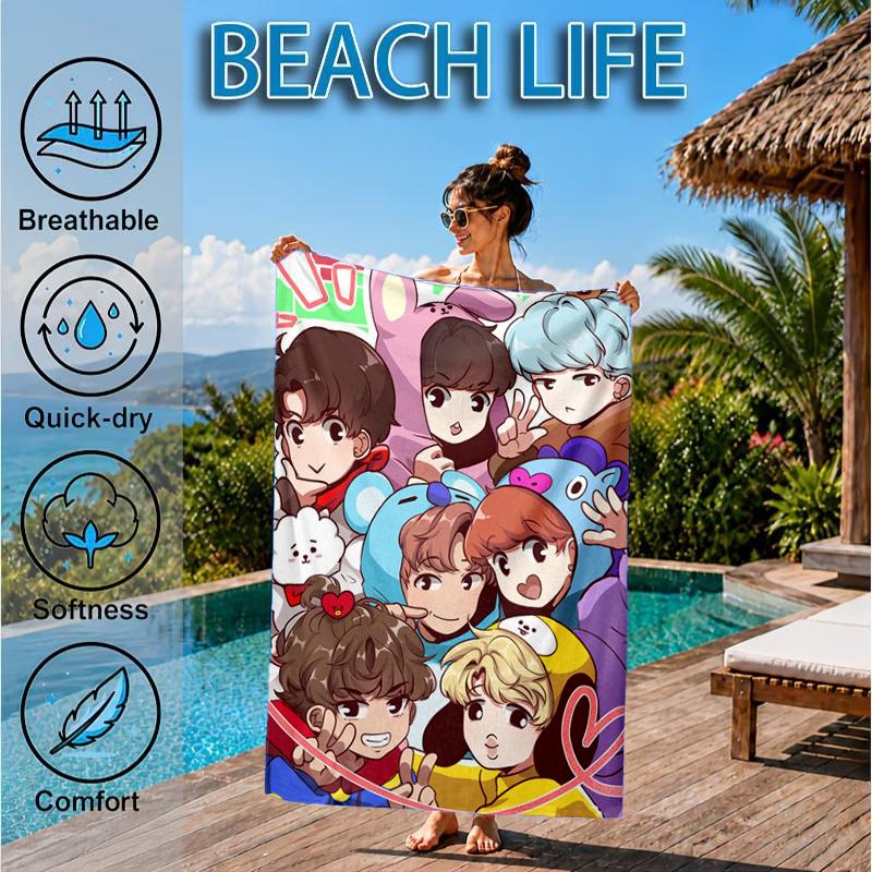 Colorful Cartoon Kpop Beach Towel, Microfiber Beach Towel, Perfect For Pool, Beach, Travel, Home Decor Beach Party Fan Gifts
