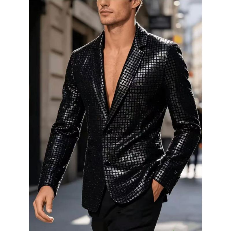 Mens Sequined Blazer Nightclub Party Performance Fashion Casual Suit Jacket