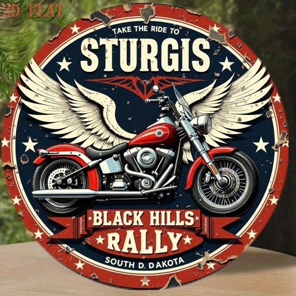 

Vintage Sturgis Motorcycle Metal Sign for Garage Wall Decor 8x8 Round