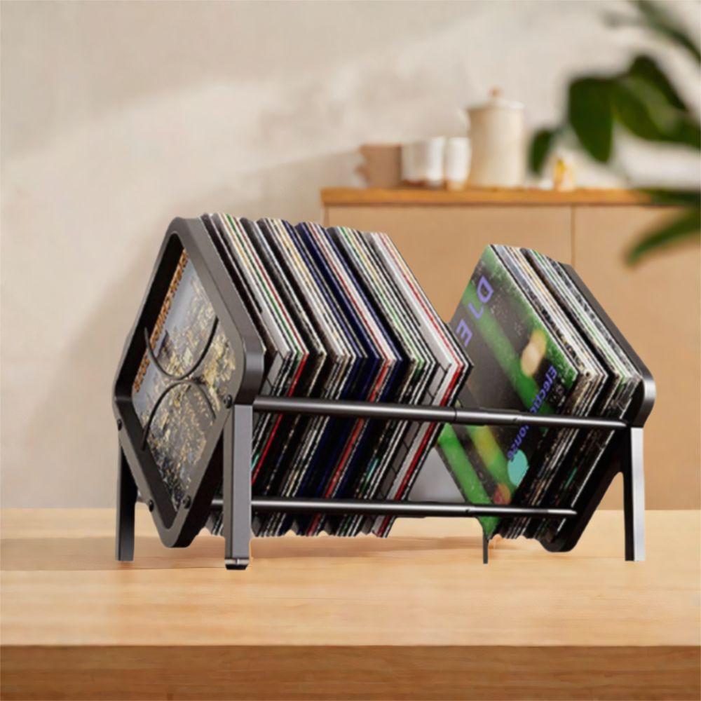Black Vinyl Record Holder Large Capacity CD Record Display Durable Desktop Bookshelf  Living Room