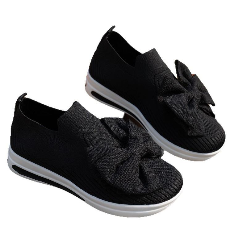 Large size fly-woven sports shoes women's summer new round head bow casual women's single shoes