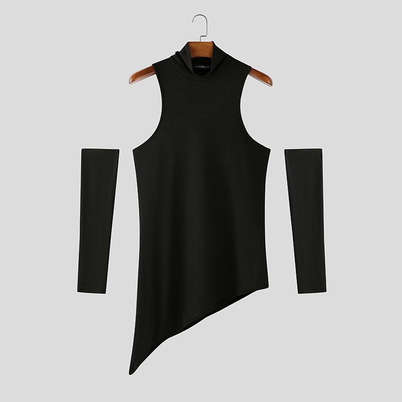 

INCERUN Мужские водолазки без рукавов, асимметричные, в рубчик, повседневные, облегающие майки с рукавами S чёрный