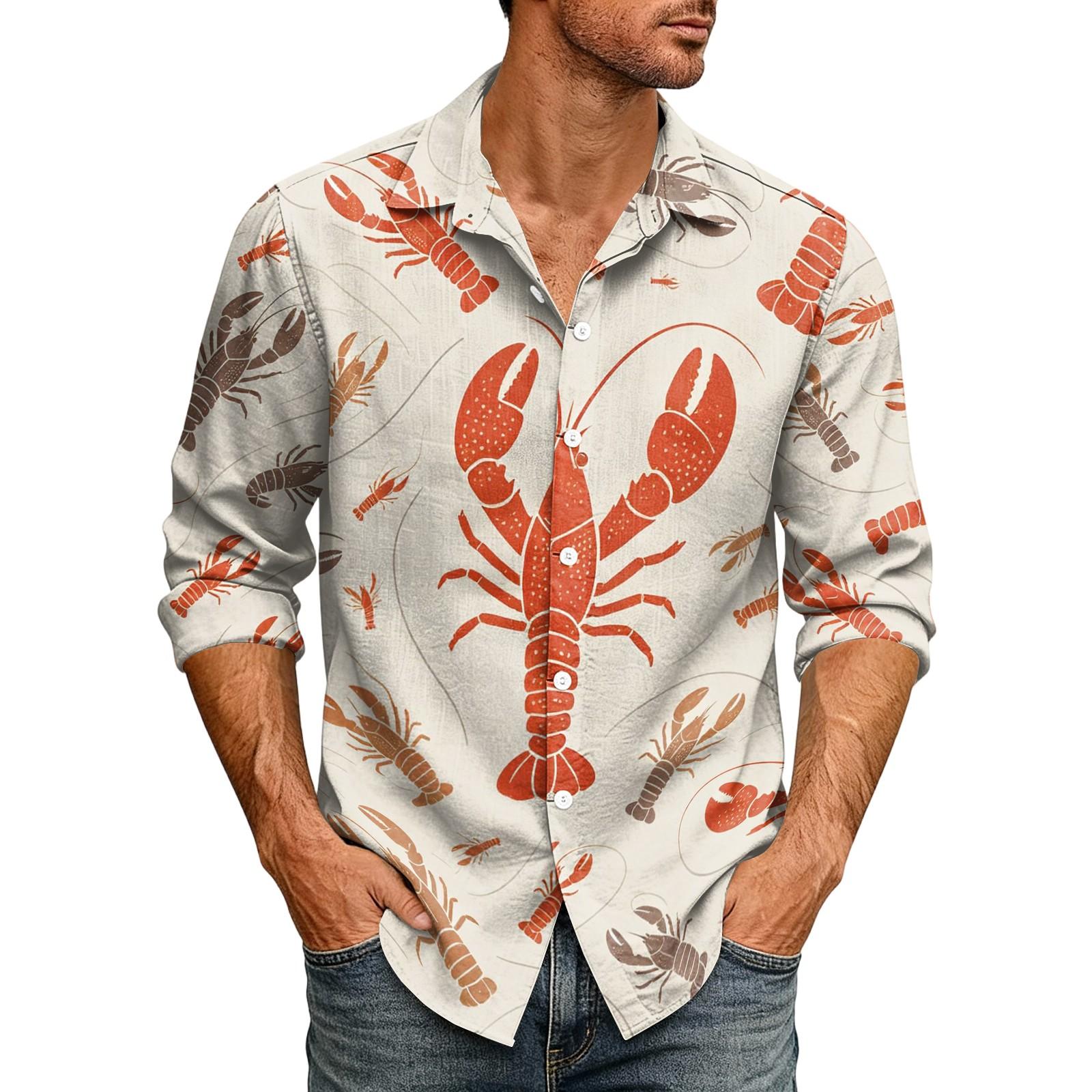 Men s Hawaiian Print Collar Long Sleeve Shirt for Summer XXXL