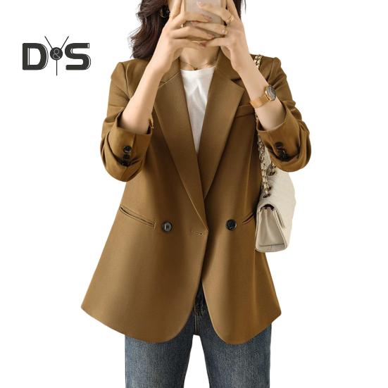 

Женский пиджак с подкладкой на плечах, длинный рукав, два кармана на пуговицах, пиджак однотонный с разрезом сзади, деловая верхняя одежда L хаки