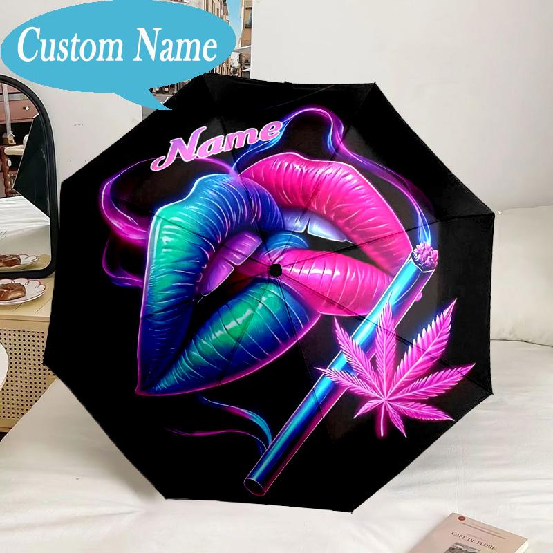 Custom Name Umbrella Red Lips Art Umbrella 8-Frame for Travel, Camping, Casual Lightweight Portable, Essential for Family Gifts