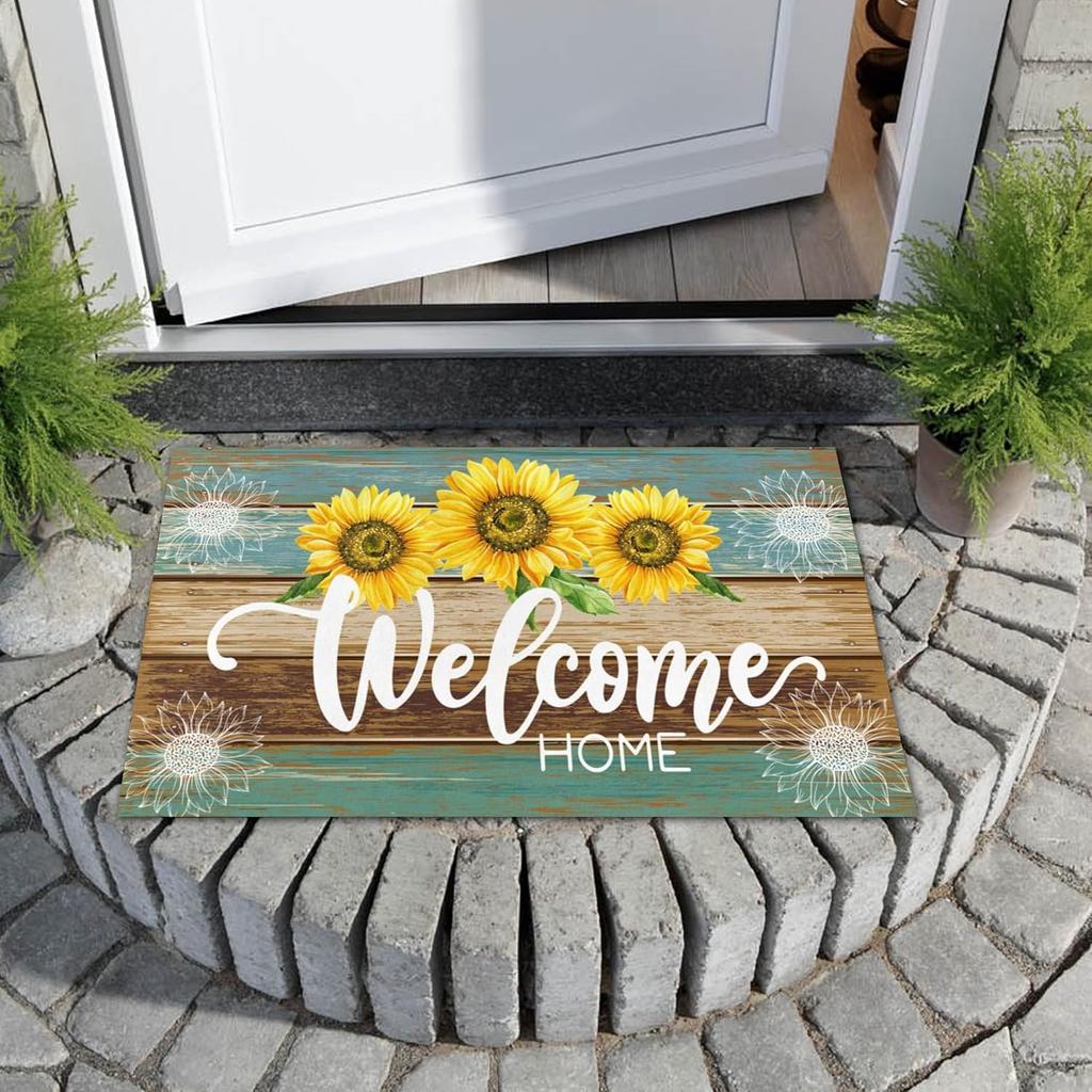 VIKAMA Summer Doormat Sunflower Front Door Welcome Mat Vintage Rustic Yard Non Slip Seasonal Home Decoration Indoor Outdoor