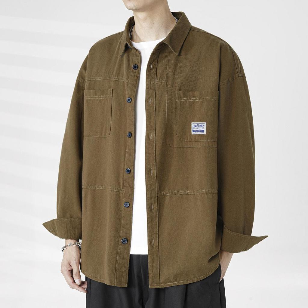 Baumwolle Neues Werkzeughemd Herren Frühling und Herbst Normales Mantelhemd Lockere Langarm Herbst und Winter Strickjacke