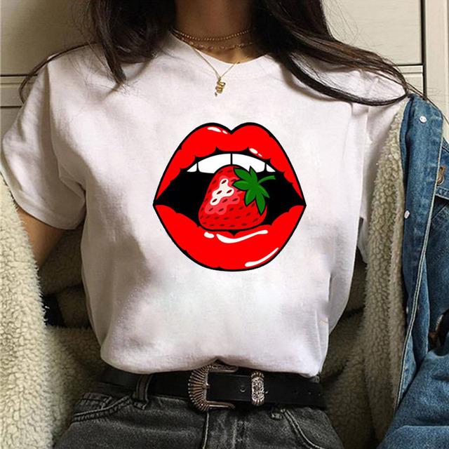 

New Fashion Women Tshirt Watercolor Lips Printed Tops Tee Casual Short Sleeve Female Tee Shirts Harajuku Graphic T-Shirts Femme XXXL білий