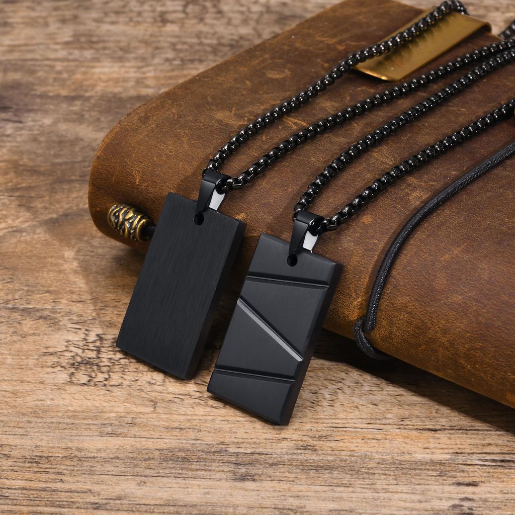 Dog Tag Necklaces for Men Dad Father Papa Husband,Waterproof Stainless Steel Square Pendant with Box Chain Collar Gift