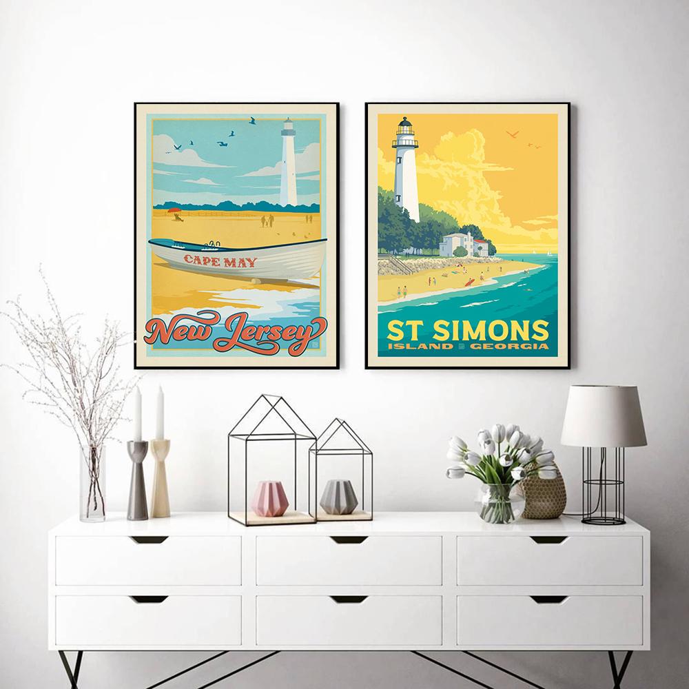 Lighthouse Sea Wave Landscape Canvas Posters Wall Art Print England Outer Banks Saint Simons Island Painting Pictures Home Decor