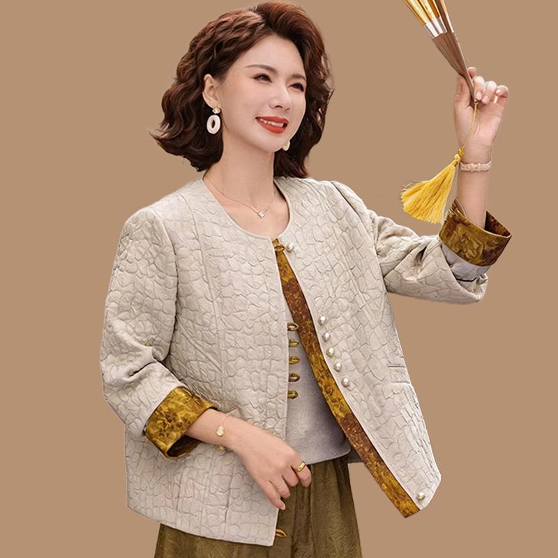 

Elegant Chinese-Style Spring Jacket for Mothers: Fashionable Mid-to-Older Age Women s Tang Suit Top XL 90-105 lbs бежевый