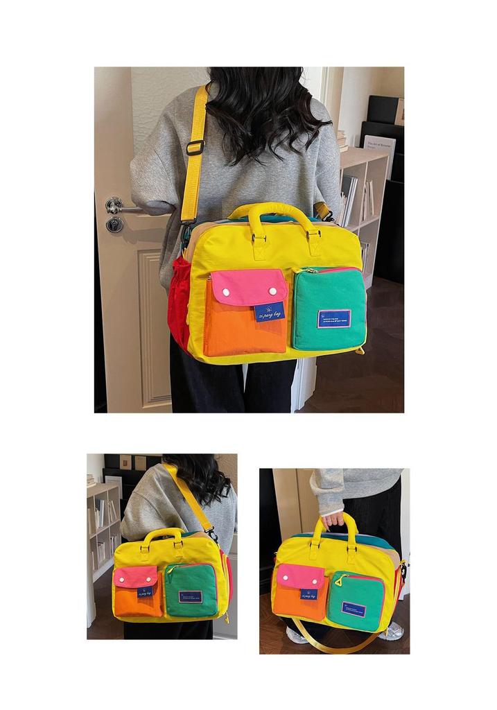 Color Block Large Capacity Travel Bag - Portable, Carry-On, Gym & Short Trip Handbag