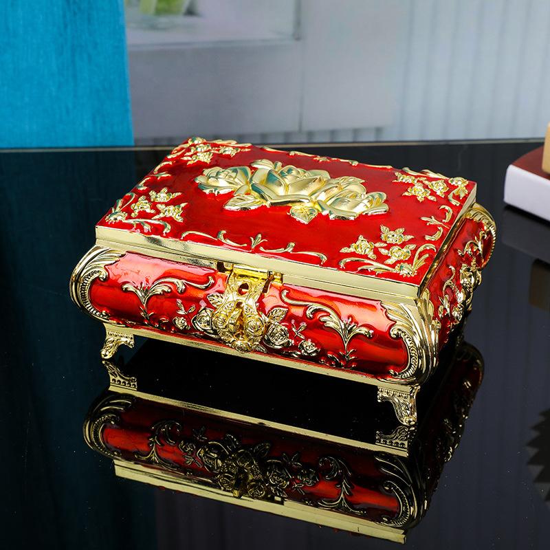 High-End European Metal Jewelry Box with Rose Design, Luxury Decorative Storage Organizer for Necklaces Rings Wedding Gift