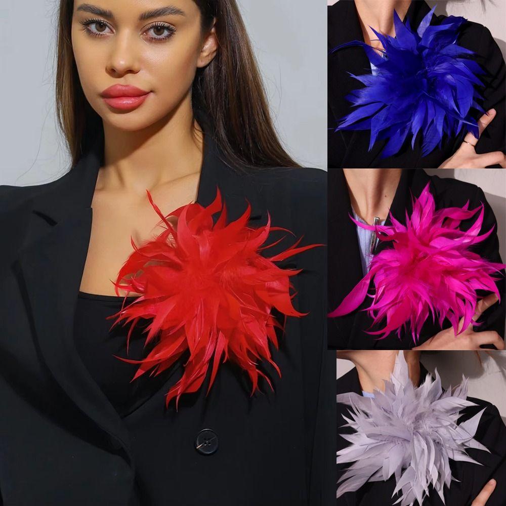 Lightweight Artificial Feather Lapel Pin Colorful Exaggerated Feather Brooch Wedding