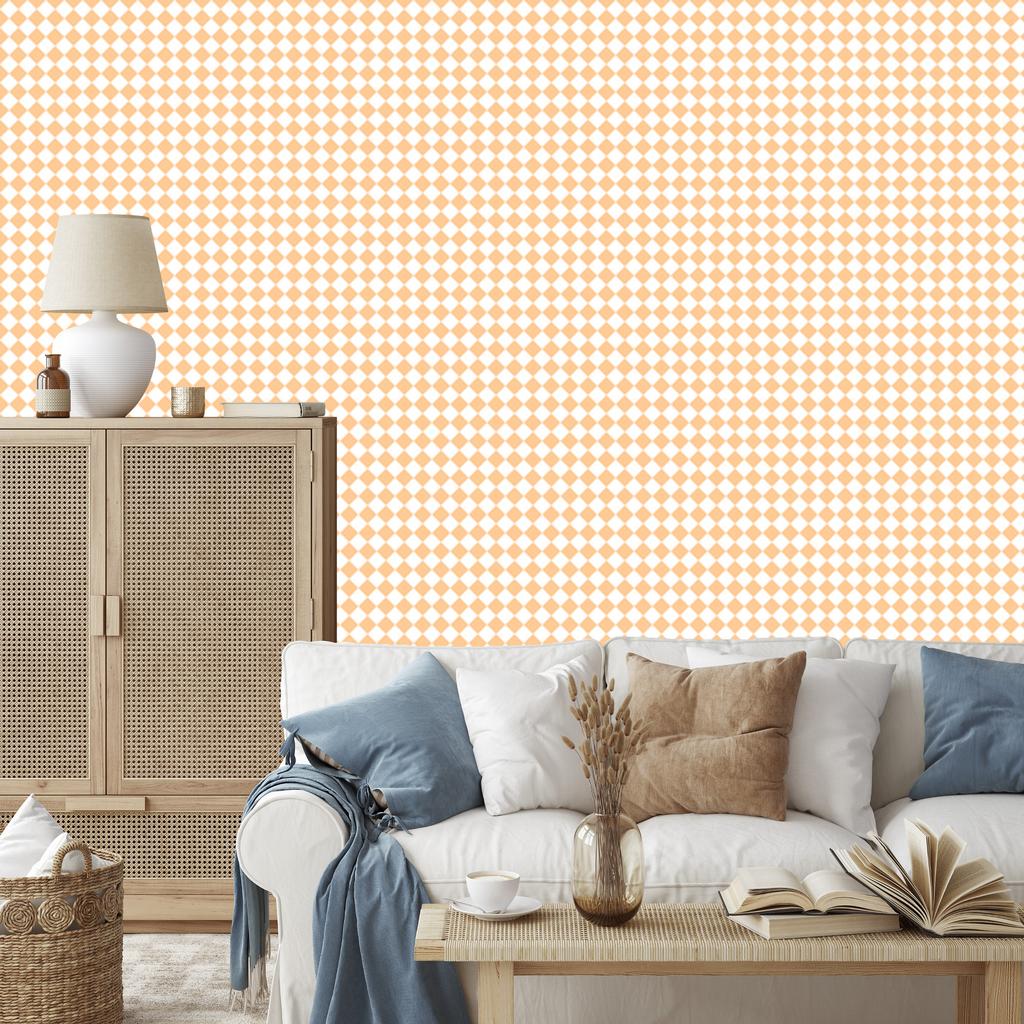 Geometric Rhombus Wallpaper Cream and White, Cream Background 50x1000