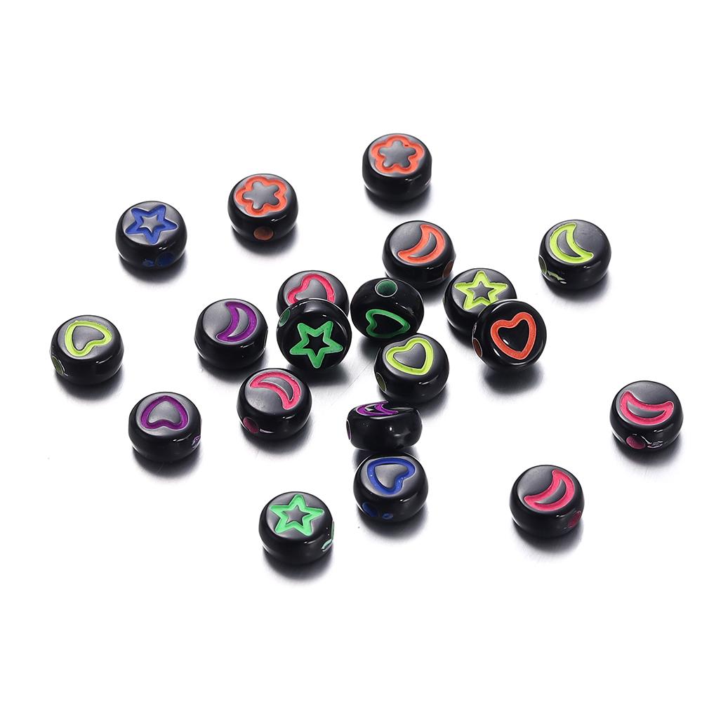 

50pcs Colorful Acrylic Heart Flower Beads Flat Round Spacer Loose Bead for Necklace Bracelet DIY Jewelry Making Accessories 7mm x 50pcs