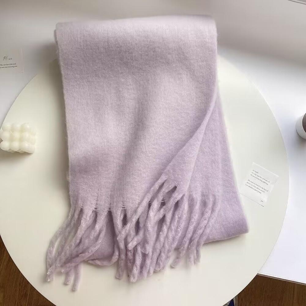 Windproof Warm Neck Scarf Macaron Solid Color Winter Cashmere Shawl Long Wool Tassel Scarf Women