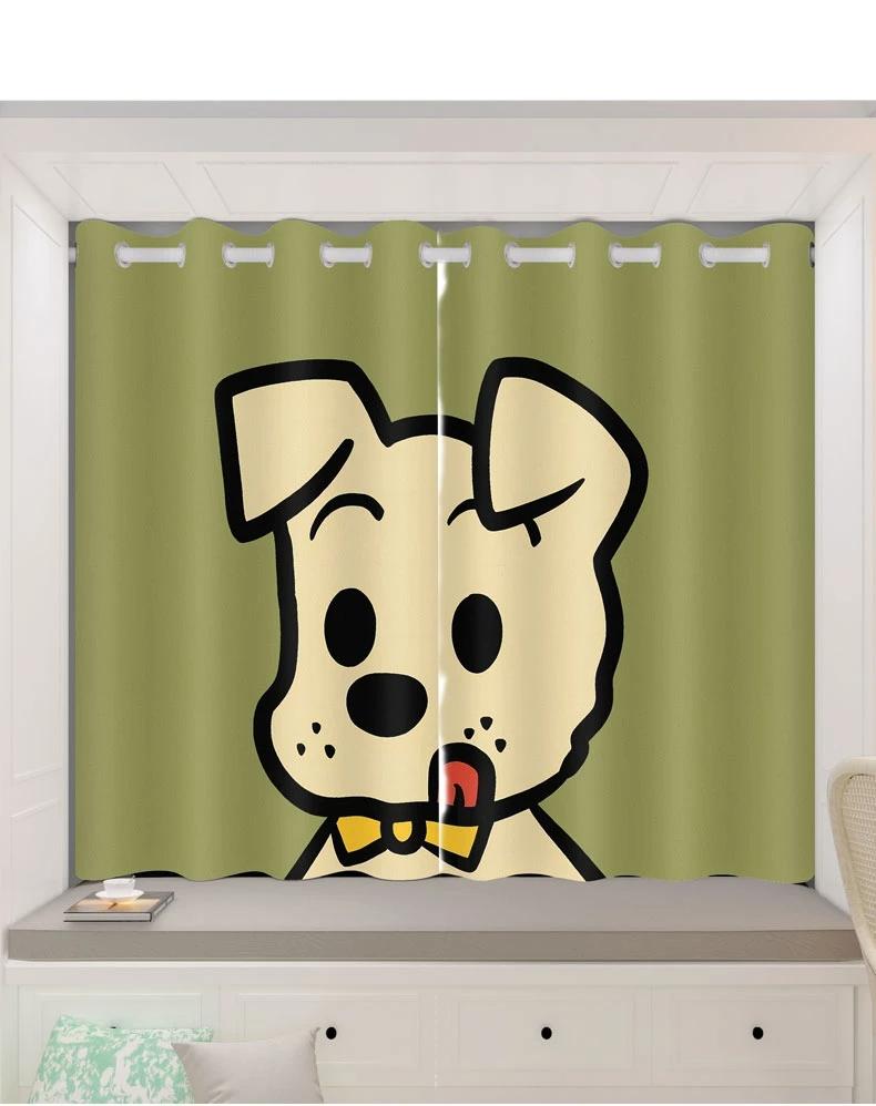 

Изготовленные на заказ шторы для детской комнаты, высокие затемненные эркерные окна, милые мультяшные шторы для девочек, мальчиков, собак, кошек, затемненные шторы, перфорированная установка W55 X H120cm X 2&Grommet Top