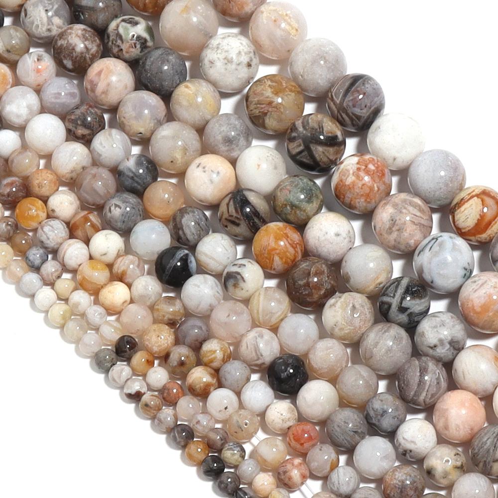 Natural Bamboo Leaf Agate Stone Beads 4 6 8 10 12mm Round Loose Gemstone Beads For Jewelry Making DIY Necklace Bracelet Supplies