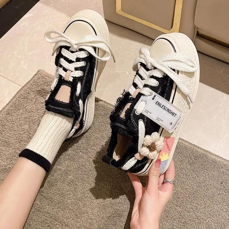 Women Casual Canvas Platform Shoes Woman  Spring New Flashion Vulcanize Pink Floral Espadrilles Tennis Female Sneakers