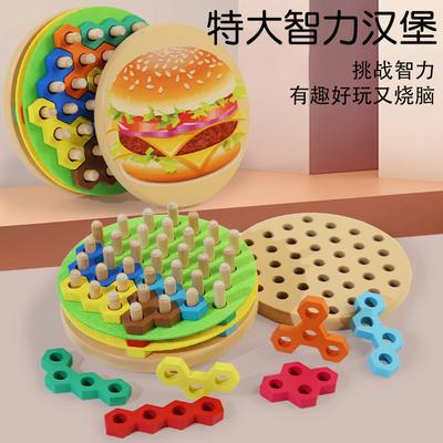 Set di Giocattoli Educativi in Legno per Bambini Hot Dog Burger Set Colonna Blocchi da Costruzione Puzzle Educazione Precoce Illuminazione Sviluppo Pensiero Logico Spaziale