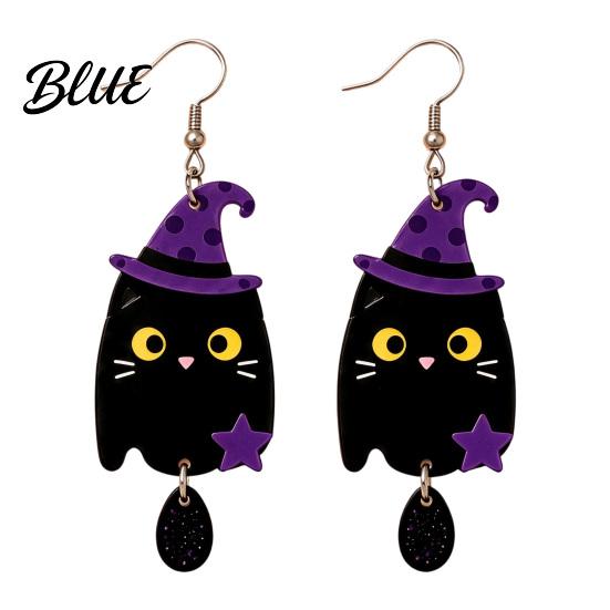 Bat Moon Holiday Jewelry 1 Pair 2D Acrylic Halloween Dangle Drop Earrings for Women Versatile Costume Events Spooky Ghost Cat Pumpkin Earrings Party