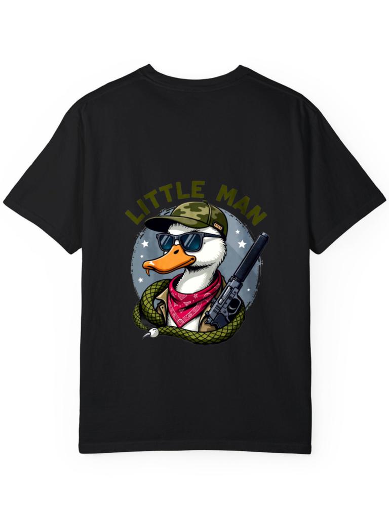 Cotton T Shirt White Duck with Hat and Gun Little Man Graphic Print Casual Wear for Men