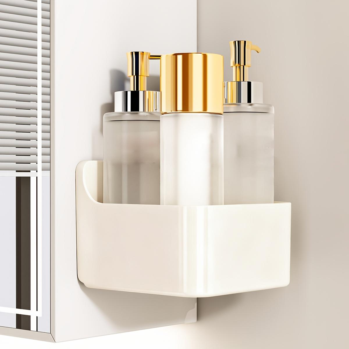 1PC wall-mounted bathroom storage rack, non-punching shower finishing rack, non-punching plastic wall-mounted storage box (Ivory,1)