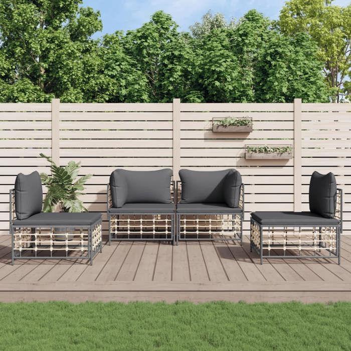 VidaXL Salon de jardin 4 pcs avec coussins anthracite résine tressée, ensemble de salon, ensemble de salon d'extérieur, 3186713