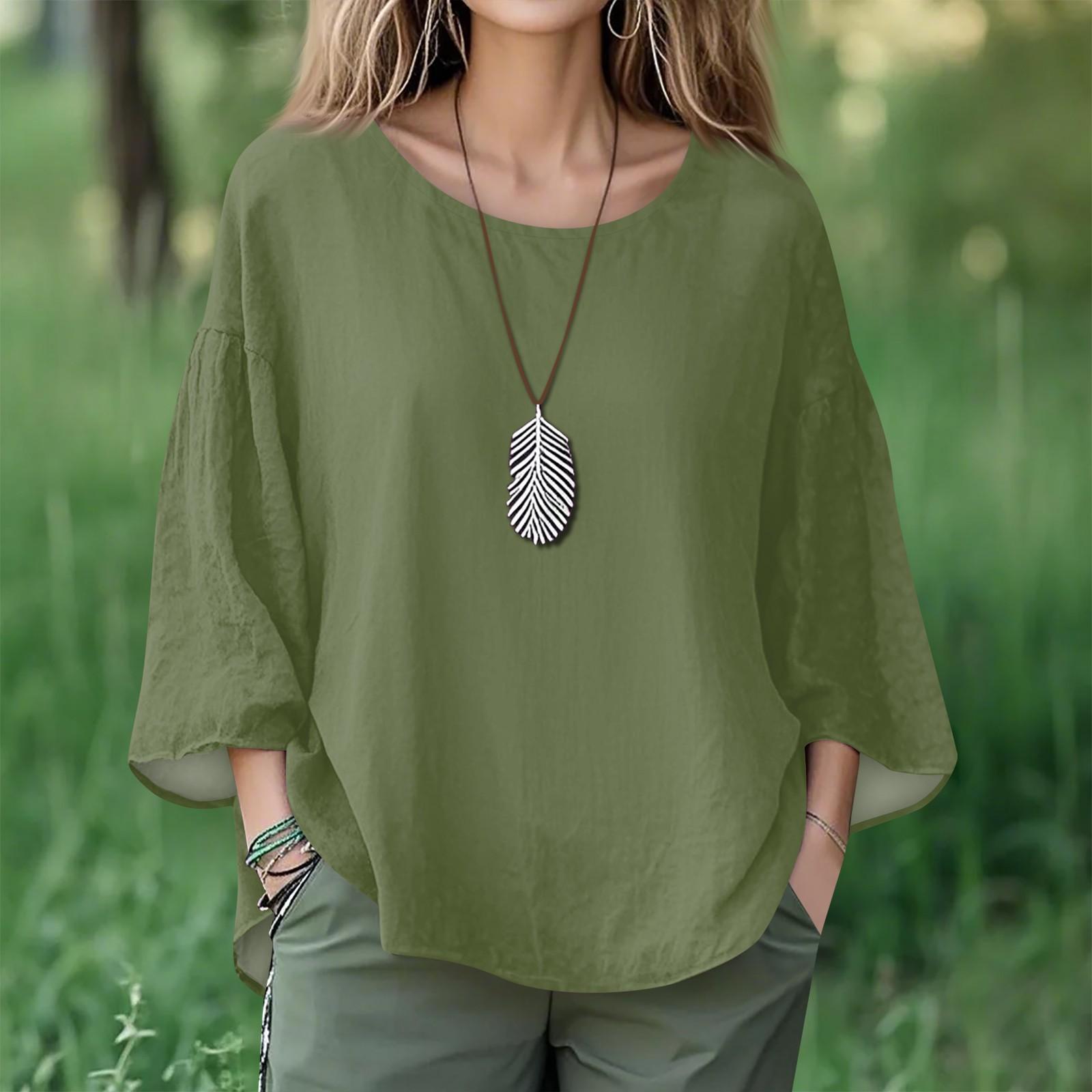 

Summer Tops For Women Cute V Neck 3/4 Sleeve Blouses Floral Print Top Casual Shirts L армія зелений колір